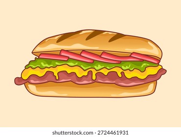 Sandwitch Logo Ilustración vectorial Baquette Pan Frachise Street Food Business
