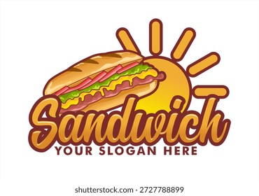 Sandwitch Logo Ilustración vectorial Baquette Pan Frachise Street Food Business
