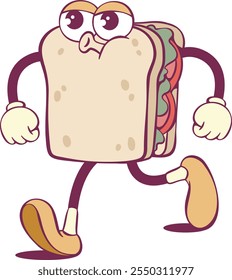 Sandwitch quirky cartoon character in retro style