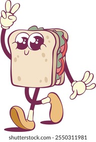 Sandwitch quirky cartoon character in retro style