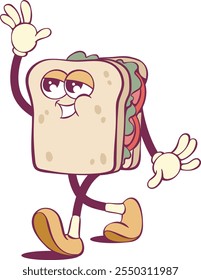 Sandwitch quirky cartoon character in retro style