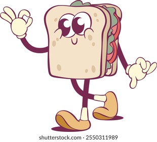 Sandwitch quirky cartoon character in retro style