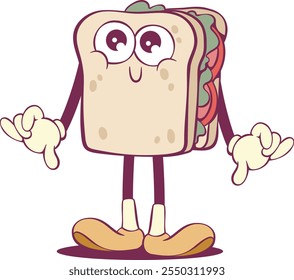 Sandwitch quirky cartoon character in retro style