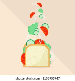 Sandwitch vector illustration vegan components no meat sandwitch for heathcare diet. For web and print