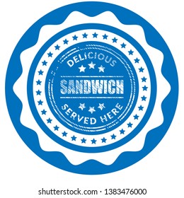 Sandwitch vintage label - sticker,emblem,seal,rubber stamp. Sandwitch - served here,delicious.Designed for product label. 