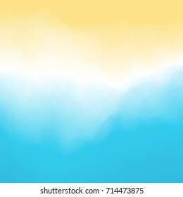 Sandy beach background. Sea waves with foam. Southern summer vacation travel. Vector illustration.