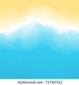 Sandy beach background. Sea waves with foam. Southern summer vacation travel. Vector illustration.