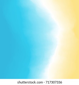 Sandy beach background. Sea waves with foam. Southern summer vacation travel. Vector illustration.