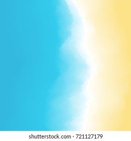 Sandy beach background. Sea waves with foam. Southern summer vacation travel. Vector illustration.