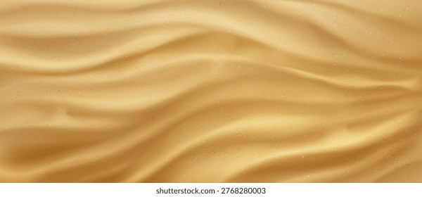 Sandy beach or desert pattern with natural sand texture, top view realistic vector background. Seaside wavy ground surface for summer design. Summer shore dunes with particle, ocean bottom