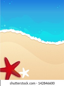 Playa de arena y olas de espuma con estrellas