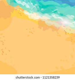 Sandy beach, the ocean coast of the sea azure wave. Tropical travel, summer holidays, tourism. Background pattern. Colorful hand drawn vector stock illustration. 