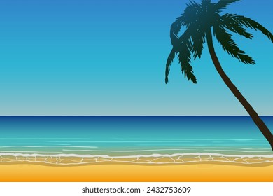 playa de arena y palmera junto al océano en un día soleado de verano