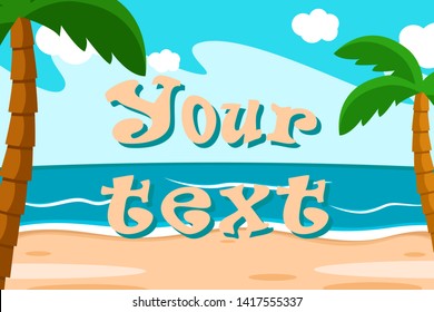 Sandy beach with palm trees and sea waves.