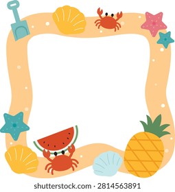 Sandy Beach with Pineapple and Crab Wavy Frame