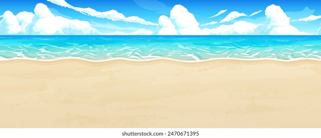 Sandy beach and sea landscape illustration_Side scrolling game background_Seamless