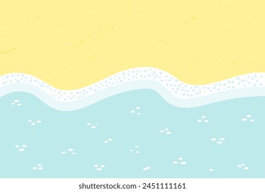 Sandy beach with sea, ocean waves lapping on shore, seaside top view background. Hand drawn flat style design, vector backdrop. Summer print, seasonal element, holidays, vacations, outdoors, beach