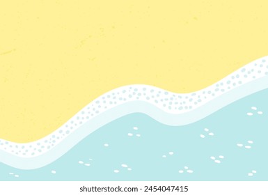 Sandy beach with sea, ocean waves lapping on shore, seaside top view background. Hand drawn flat style design, vector backdrop. Summer print, seasonal element, holidays, vacations, outdoors, beach