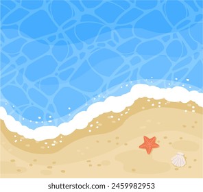 Sandy beach and sea top view graphic illustration