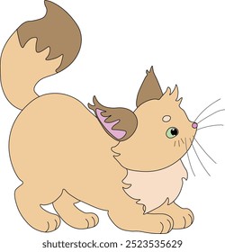 sandy beige cat with a fluffy tail wants to play, easy to edit, stock vector