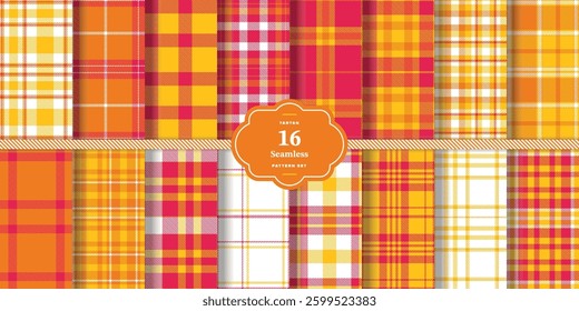 Sandy Beige Tartan patterns fabric texture. Modern Ivory White Seamless Tartan Set of 16