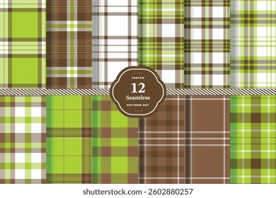Sandy Beige Tartan patterns fabric texture. Modern Midnight Charcoal Seamless Tartan Set of 12