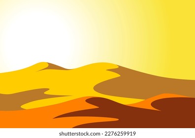 Sandy desert under hot sun in yellow sky. Vector background