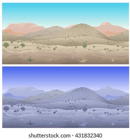 The sandy desert of the wild West. Vector illustration.