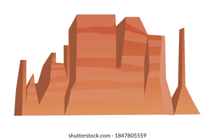Arenoso cresta de desierto montañoso aislado en un fondo blanco