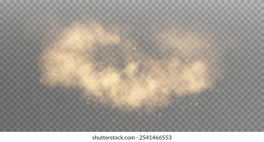 Nubes de humo arenoso con polvo y partículas finas.  Dunas, tormenta de arena, cúmulos de polvo. Ilustración vectorial realista de la tormenta del desierto - serrín volador con Pequeñas partículas de suciedad bajo la influencia de