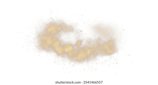 Nubes de humo arenoso con polvo y partículas finas.  Dunas, tormenta de arena, cúmulos de polvo. Ilustración vectorial realista de la tormenta del desierto - serrín volador con Pequeñas partículas de suciedad bajo la influencia de