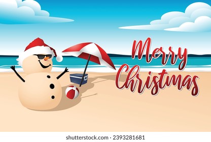 The Sandy Snowman added a touch of coastal charm to the beach, Christmas concept