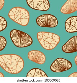 Sandy and turquoise seamless background with decorative stones and shells. Can use for arts, cards, textile, wallpapers, web pages