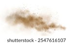 Sandy-smoke clouds with dust and fine particles. PNG Dune, sand storm, clusters of powder. Realistic vector illustration of desert storm - flying saw dust with small dirt particles under the influence
