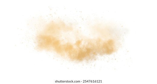 Sandy-smoke clouds with dust and fine particles. PNG Dune, sand storm, clusters of powder. Realistic vector illustration of desert storm - flying saw dust with small dirt particles under the influence