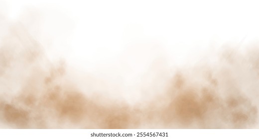 Sandy-smoke clouds with dust and fine particles. PNG Dune, sand storm, clusters of powder. Realistic vector illustration of desert storm - flying saw dust with small dirt particles under the influence