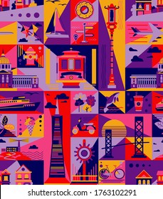 San-Francisco pattern seamless design. Decoration textile and paper series