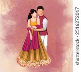 sangeet couple, couple illustration, illustration for wedding, wedding couple illustration, groom and bridal