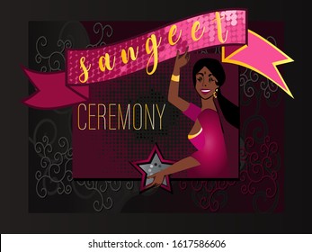 Sangeet Night.Bride sangeet performance.Vector for design flyer,invitation, card, poster.