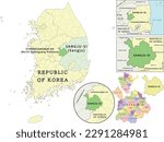 Sangju-si (Sangju) location on Gyeongsangbuk-do (North Gyeongsang Province) and Republic of Korea (South Korea) map. Clored. Vectored