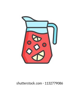 Sangria Cocktail Jug Colored Line Icon.