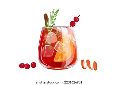 Sangria con arándanos. Bebida navideña con canela, naranja, anís estrellado, arándanos.