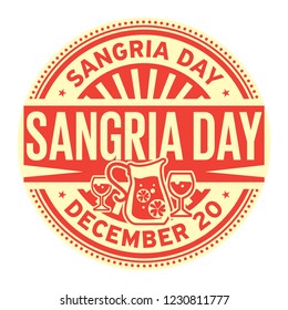 Sangria Day, December 20, rubber stamp, vector Illustration