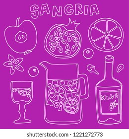 Sangria. Hand drawn illustration in doodle style. Traditional spanish alcohol drink. Vector illustration.