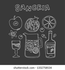 Sangria. Hand drawn illustration in doodle style. Traditional spanish alcohol drink. Vector illustration.