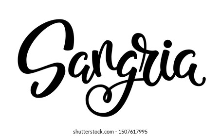 Sangria handwritten vector logo. Illustration with brush lettering typography isolated on white background. Logotype template of popular summer cocktail for menu, banner, sticker, signboard, badge