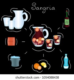 Sangria ingredients isolated vector colorful illustration