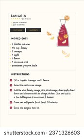 Receta Sangria que imita una página web de un blog de comida con instrucciones escritas a mano. Ilustración del vector