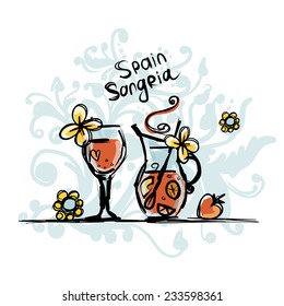 Sangria, spanish drink. Sketch for your design