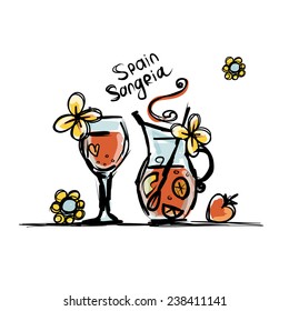 Sangria, spanish drink. Sketch for your design. Vector illustration